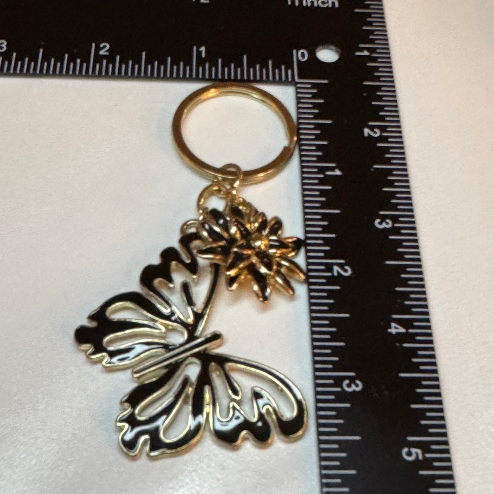 Butterfly Keychain‎ Gold Tone Flower Charm Purse Bag Accessory